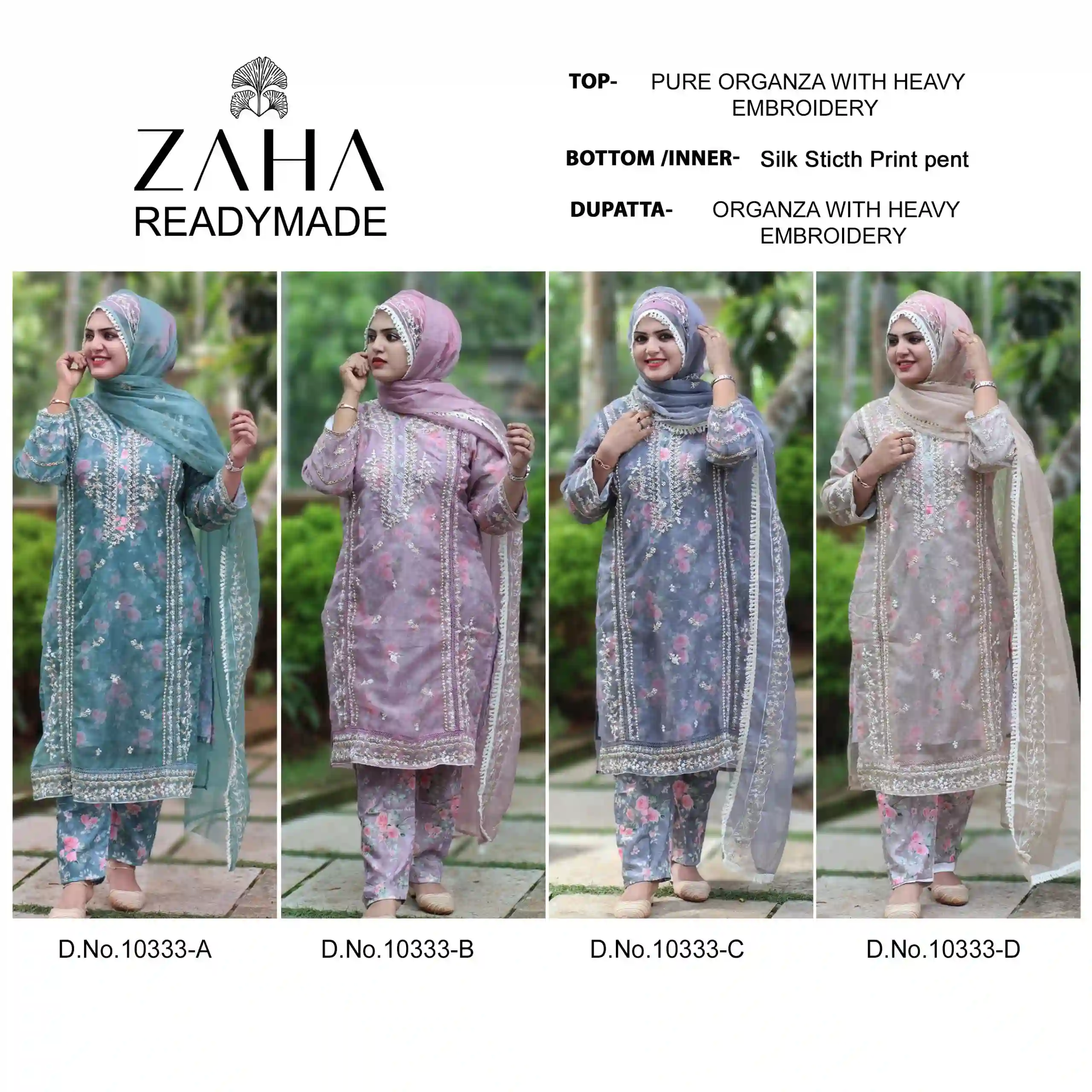 Zaha Dno 10333 Organza Wholesale Pakistani Salwar Suit Catalog — Wholesale Salwar Suits, MPA wholesale from Surat - Gallery Image 5